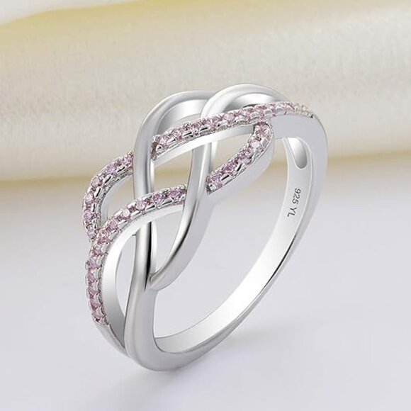 YL Celtic Knot Twisted Knot Ring Birthstone Infinity Rings - Pink Tourmaline Oct - Picture 4 of 6